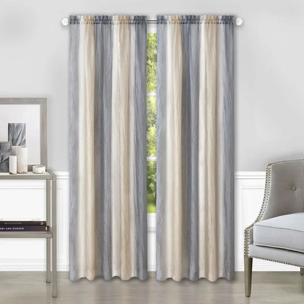 Multi-Color Striped Modern Semi-Sheer Window Curtain Drape Panels (Silver, 50
